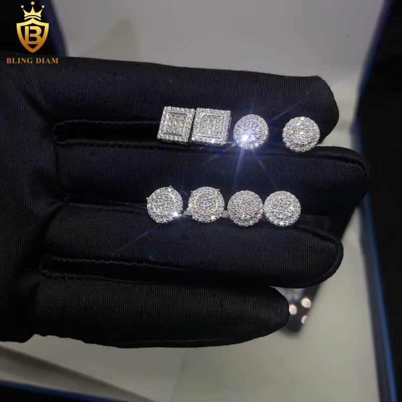 In Stock Fashion HipHop Style VVS Moissanite Earring Iced Out Moissanite Diamond Earrings 925 Silver Stud Earring Mens Women