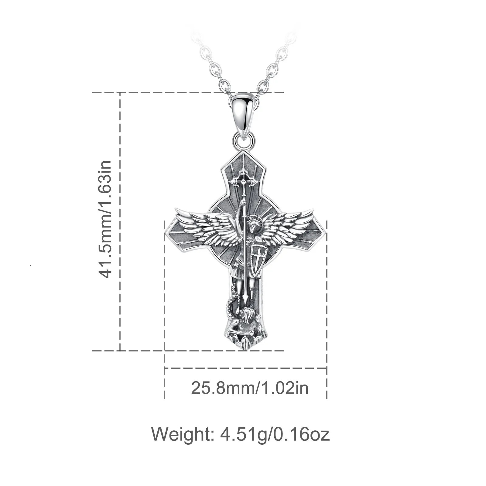Eudora 925 Sterling Silver St. Michael Archangel Necklace Cross Vintage Wing Pendant Religious Jewelry Gift to Men Women 250402