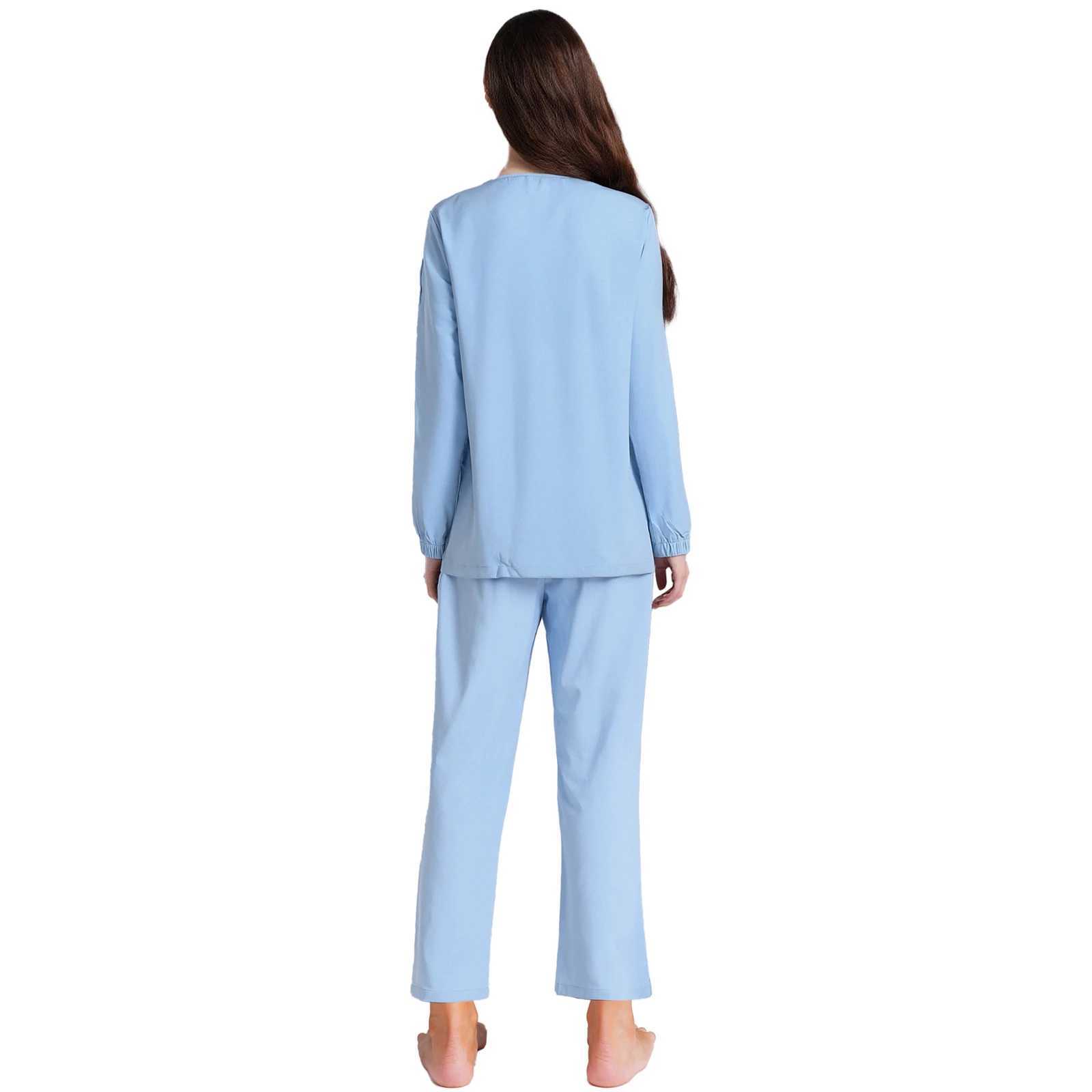 Women Medical Scrubs Outfit Long Sleeve Pockets Pullover Top and Long Pants 2piece Sets for Nursing Dental Surgeon Uniform J251103