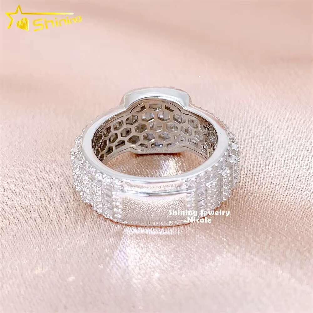 Hot Selling Pass Diamond Tester Ice Out Baguette 925 Sterling Silver Moissanite Mens Engagement Ring