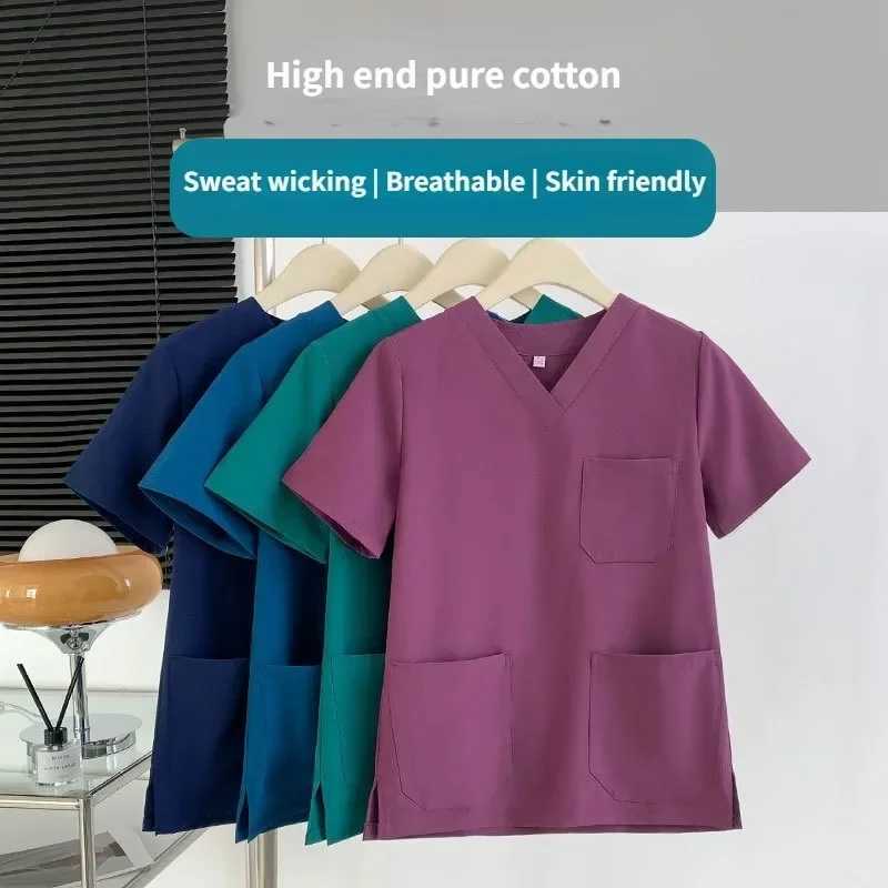 New Style Long Sleeves Scrub Set Nurse Workwear Scrubs Nursing Uniforms V Neck Women Men Solid Color Doctor Working Suit Cheap J251103