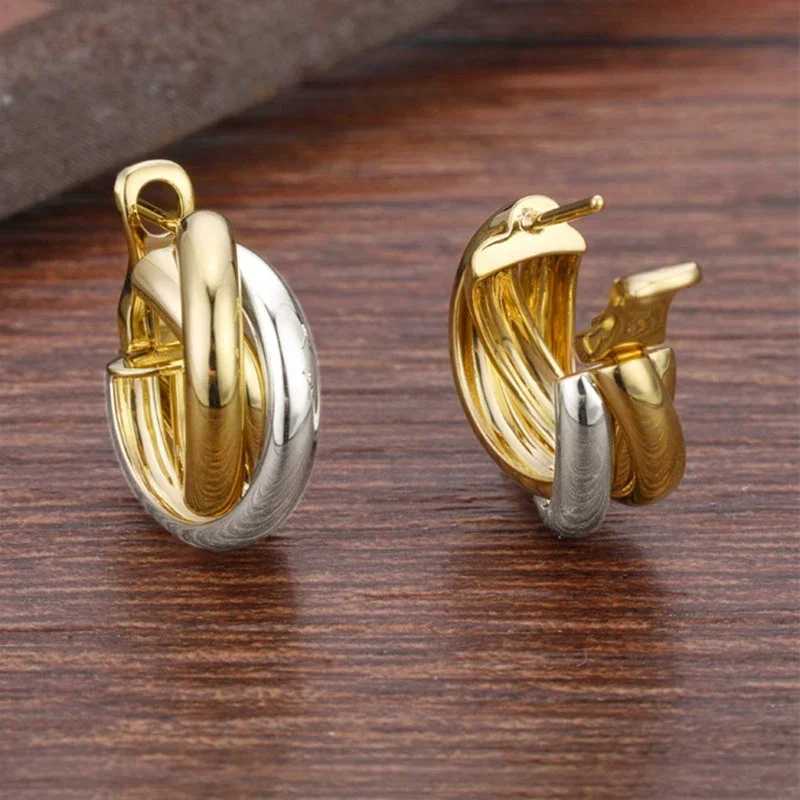CAOSHI Trendy Twotone Style Hoop Earrings Female Fashion Lady Metallic Style Ear Loops Women Daily Wearable Accessories Gift C251103
