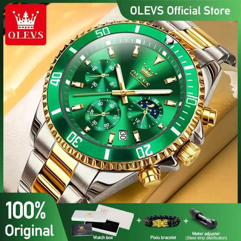 OLEVS Mens Watches Top Brand Luxury Watch for Men Original Waterproof Stainless Steel Chronograph Moon Phase Date Rota DialW251104