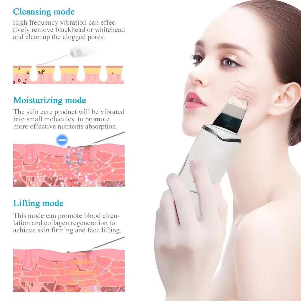 Ultrasonic Skin Scrubber Deep Facial Cleaner Blackhead r Peeling Shovel Cleaner Facial Massager Pore Extractor 251030