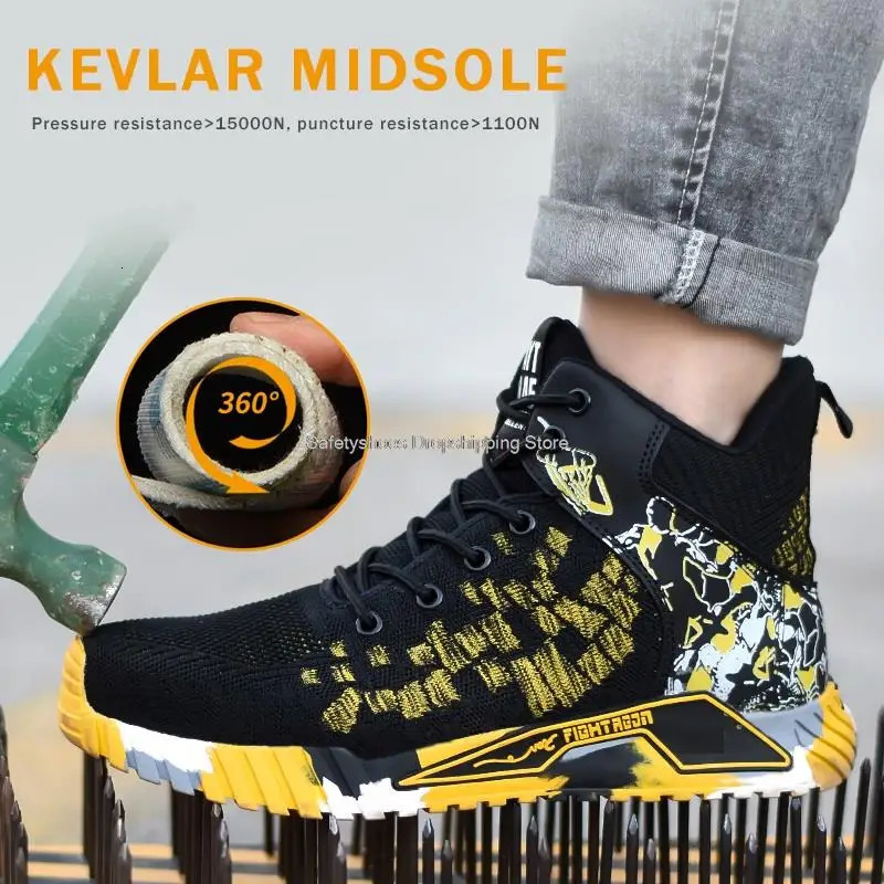 High Top Protective Safety Shoes Men Steel Toe Work Shoes Men Women Work Safety Boots Anti Smash Safety Indestructible WorkBoots 251030