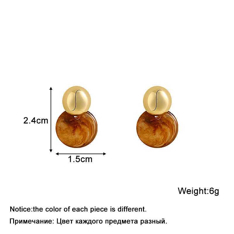 2025 New Amber Color Oval Dangle Earrings for Women Random Stripe Gold Color Metal Top Drop Earrings Unusual Earrings brincos C251103