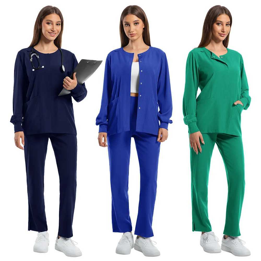 Scrubs Women Set Nursing Uniforms Clinical Set Nurse Doctor Dustproof Workwear Surgical Long Sleeve Medical Jacket Wide Pants J251103