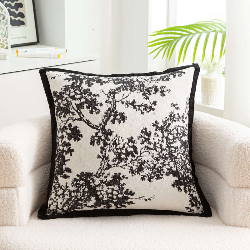 New Cream Chenille Flower Sofa Cushion Cover Simple European Style Bay Window Bedside Homestay Lumbar Pillow