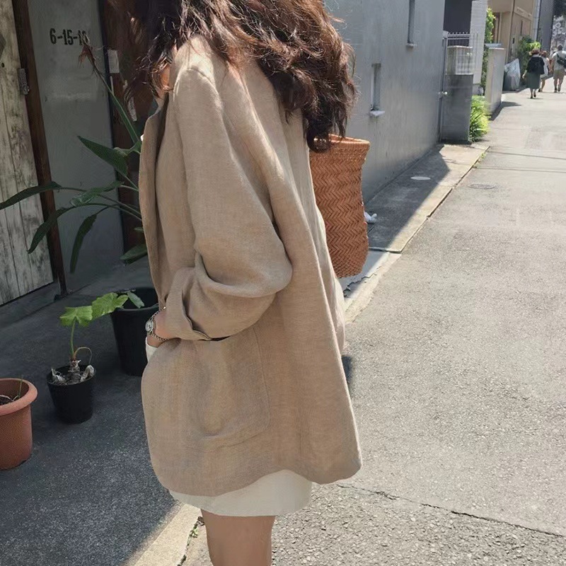 L41Casual Women's Korean Linen Student Suit Jacket with Comfortable Fit