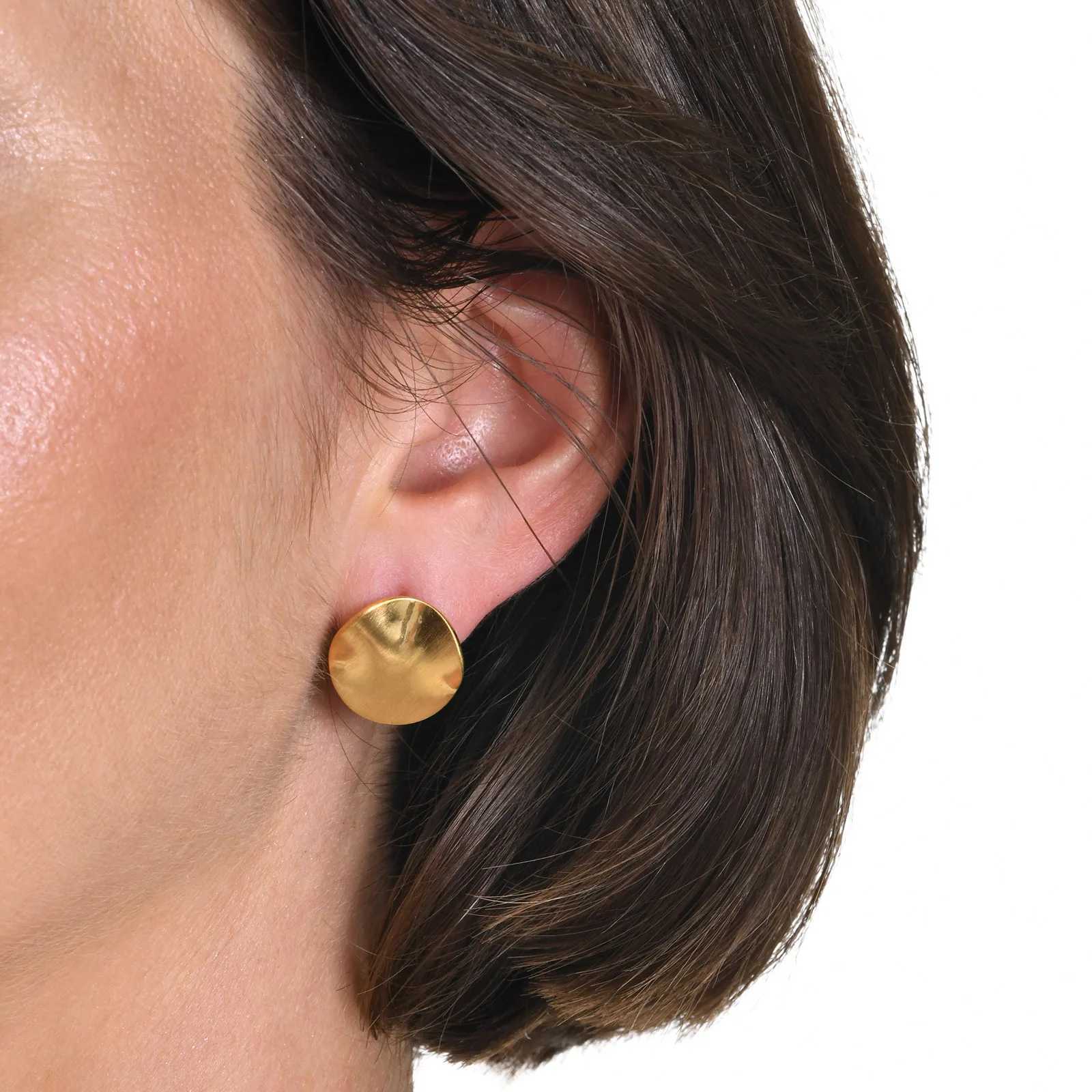 Trendy Gold Color Round Stud Earrings for Women Party Jewelry Stainless Steel Irregular Circle Ear Gifts To Her Wedding Earring C251103