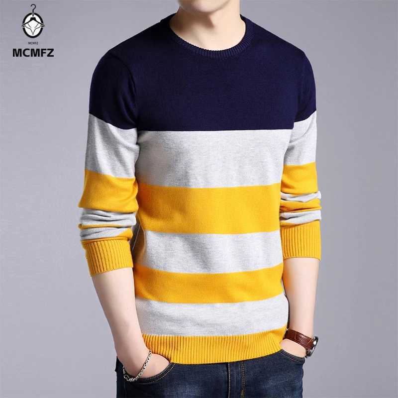 New Mens Casual Striped Long Sleeved Knitted Shirt Fashionable and Comfortable All Season TopT251103