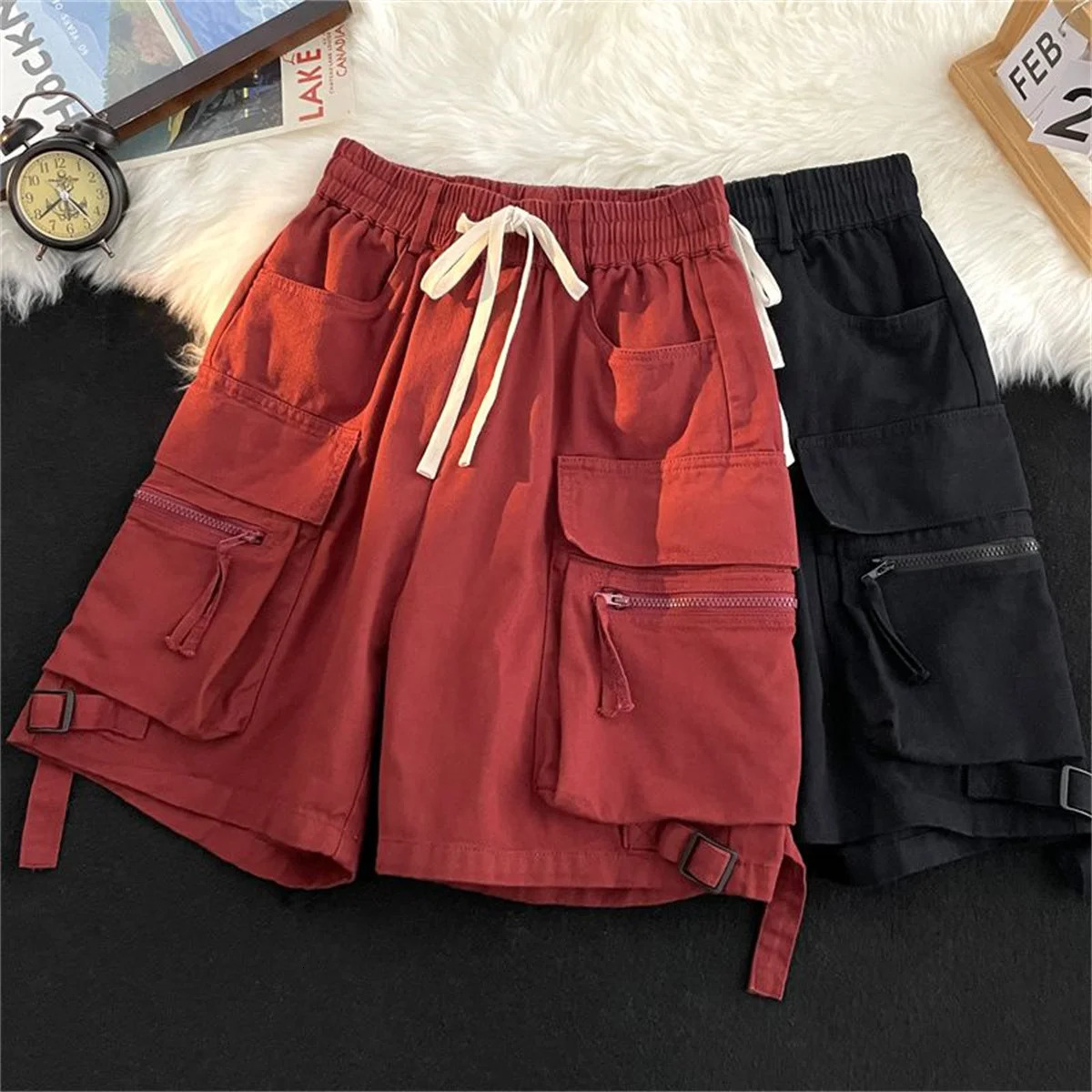 Summer gym quick drying shorts casual fitness streetwear mens jogging multi pocket sports hip cargo 250403e