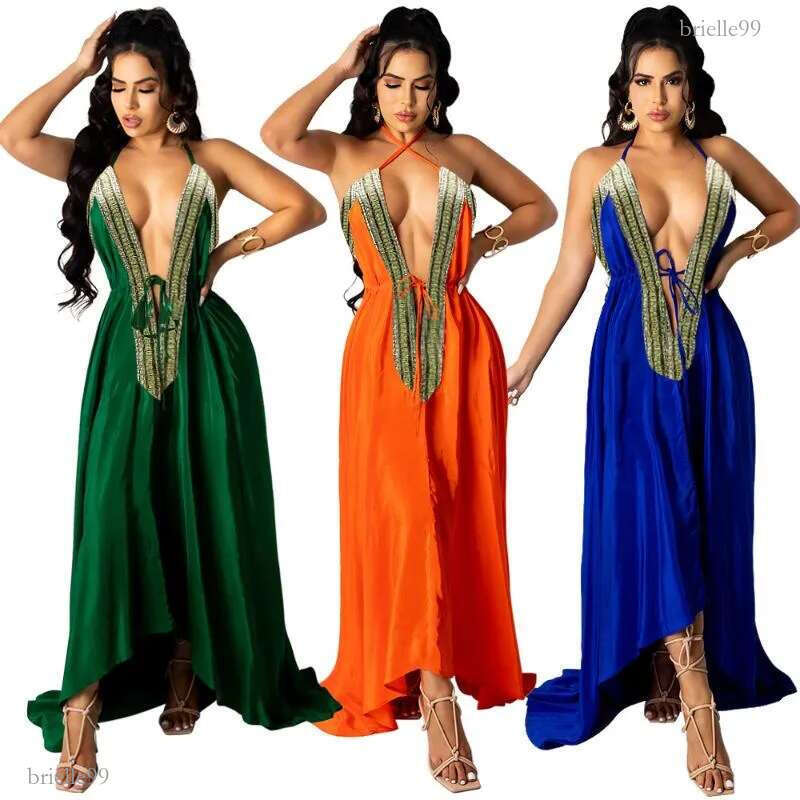Women's Swimwear 2021 Deep V Neck Satin Bikini Cover-ups Sexy Backless Summer Beach Dress Women Wear Swim Suit Cover Up
