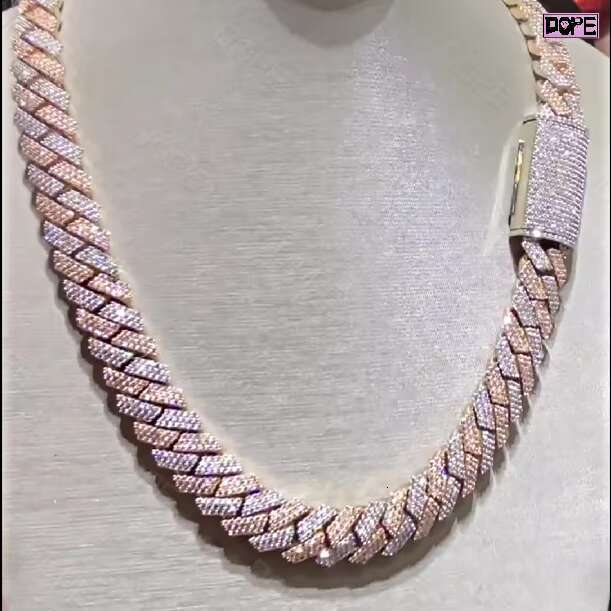 15mm Iced Out Sier 3 Rows Two Tone Moissanite Cuban k Chain