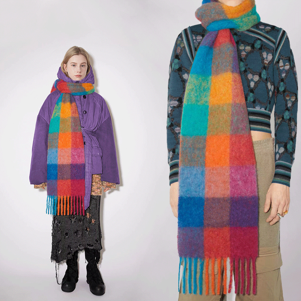 Free shipping scarves 2025 High-Quality medium to long thick scarf fashionable and warm imitation cashmere scarf plaid shawl scarf Fuzzy plain