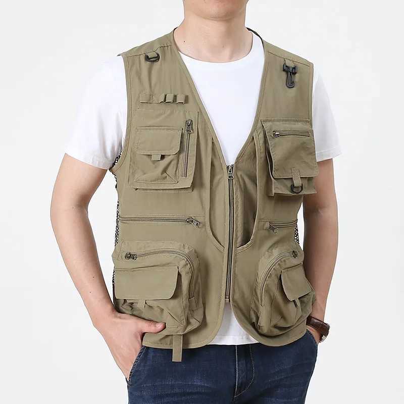 Summer Thin Mens Vest Coat Solid Color Mesh Breathable Multi-pocket Waistcoat Travel Camping Fishing Photography Work Vest Top X250403