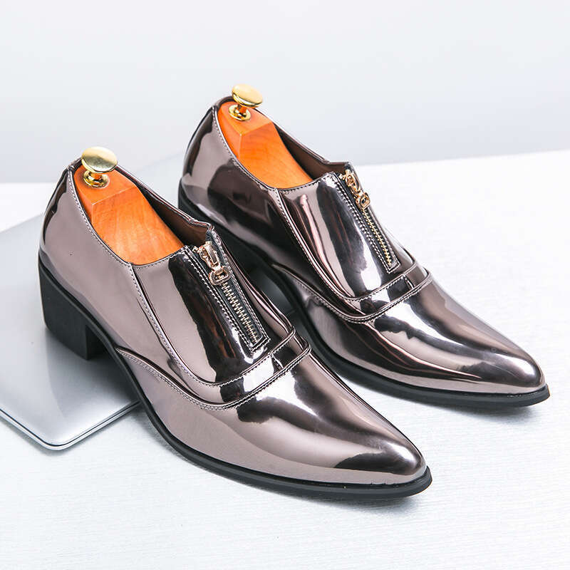 2024 men's plus size, new casual high-heeled leather shoes, banquet and wedding pointed shoes