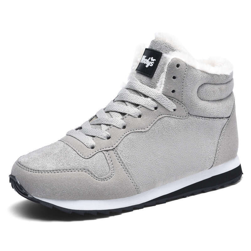 Large size youth outdoor plush warm casual shoes, winter fashion high top lace up sports cotton shoes