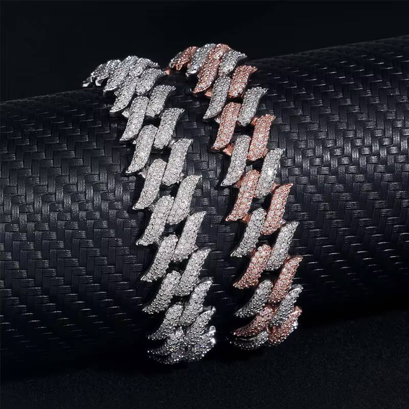 Rose Gold Silver 925 Sterling Moissanite Diamond Unisex Jewelry Cuban Link Chain Necklace Bracelet Popular Cuban Style