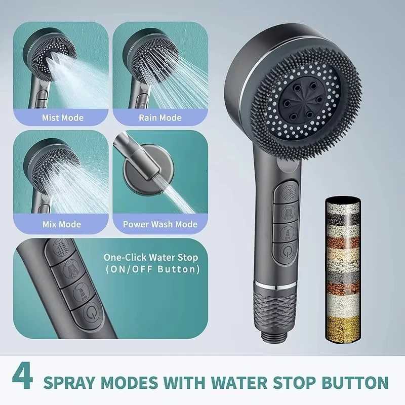 New High Pressure With Filter Water Saving 4 Modes Shower s Adjustable Water Massage Sprayer He Bathro Accessories Y251103