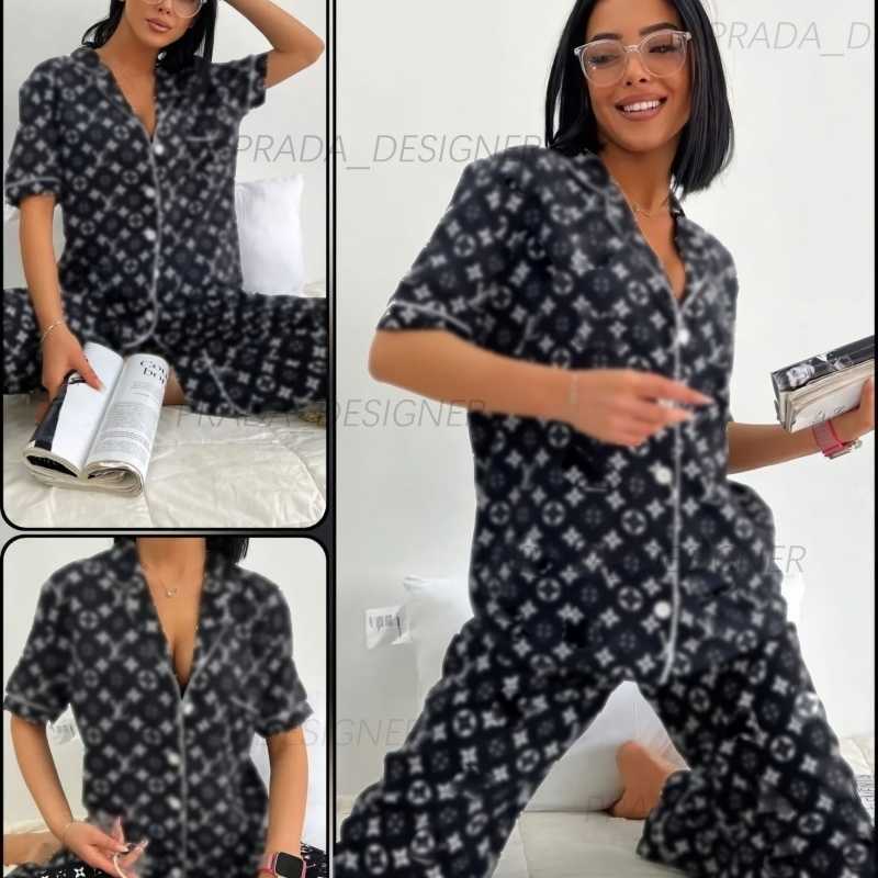 wholesale Summer Sleepwears girls sleepwear two piece pama set satin silk designers print pyjamas Long sleeves pamas for women