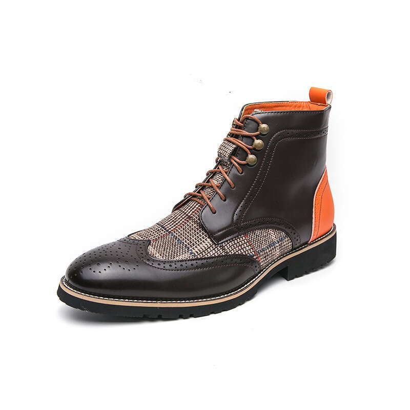 Large size men's leather 2024 spring new fashionable British style high top trend Chelsea boots