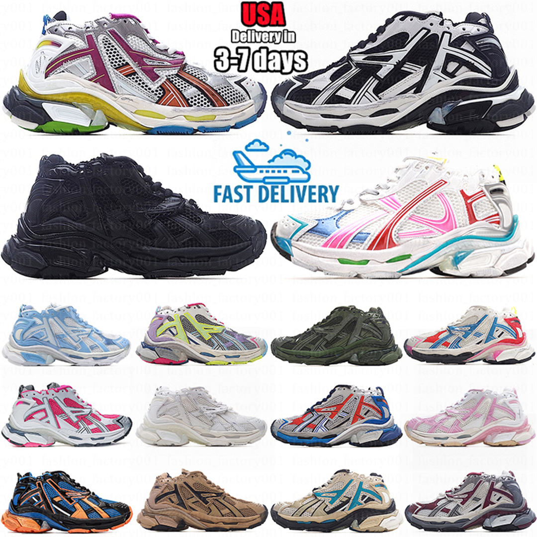 Designer Runner 7.0 Casual Shoes Men Women Sneaker Paris Triple White Black Pink Grey Beige Gomma Leather Nylon Printed Platform Eur 35-46