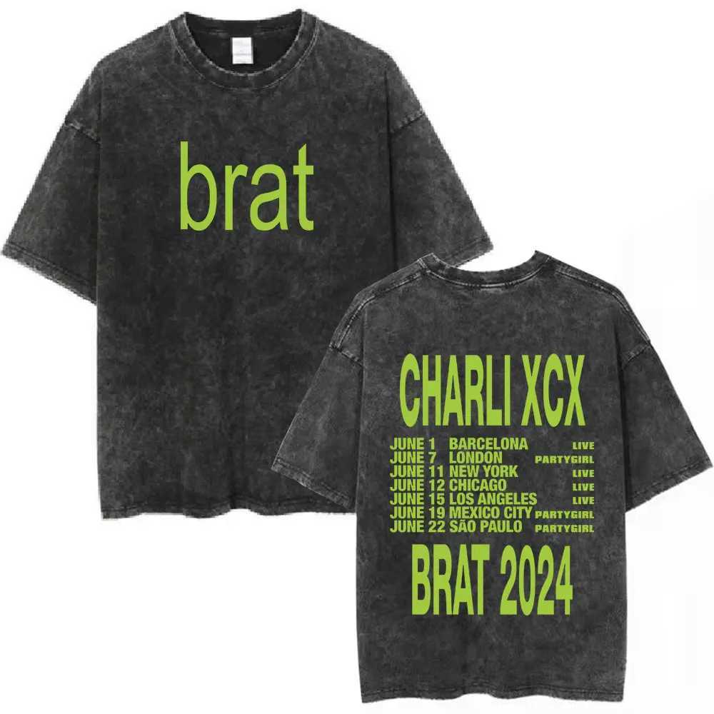 365 Party girl Brat Album Vintage Washed T Shirt Men Women Fashion Harajuku T-shirt Casual 100% Cotton Loose T-shirts X250403