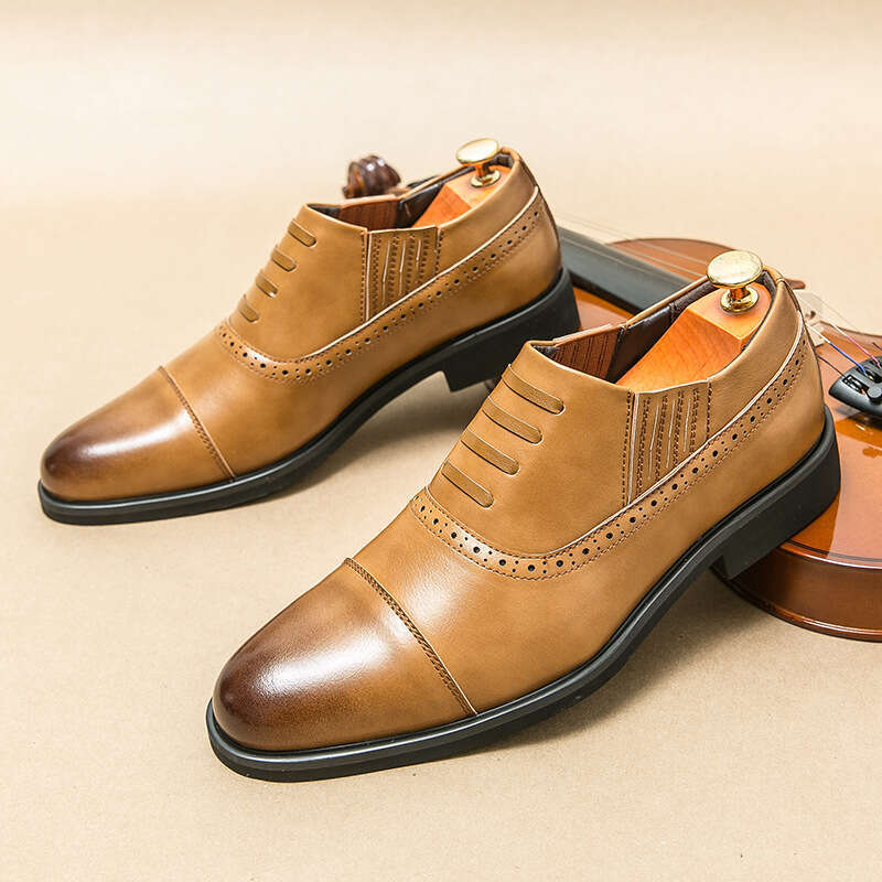 Men's large-sized new casual fashionable men's pointed lace up shoes, trendy business leather shoes