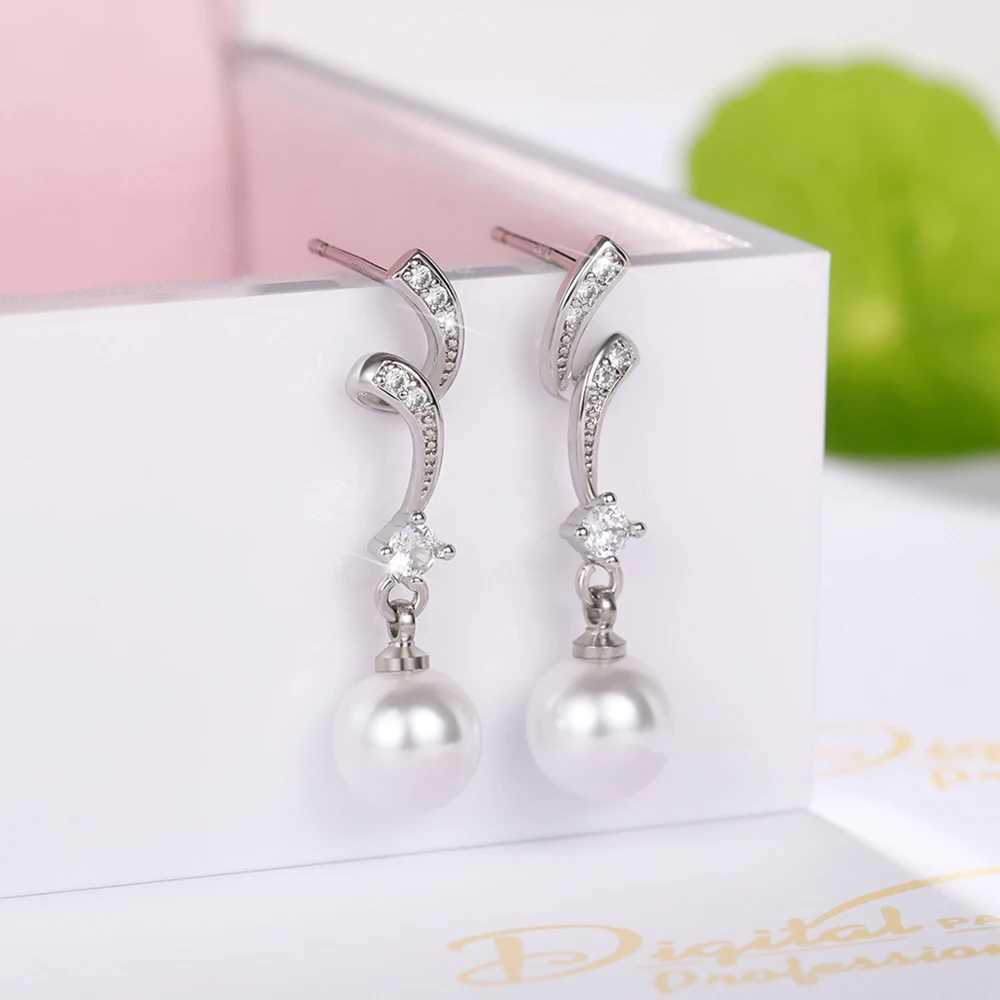 Huitan Newly designs simulated pearl pendant earrings for brides weddings engagement accessories elegant temperature womens jewelry Y250401