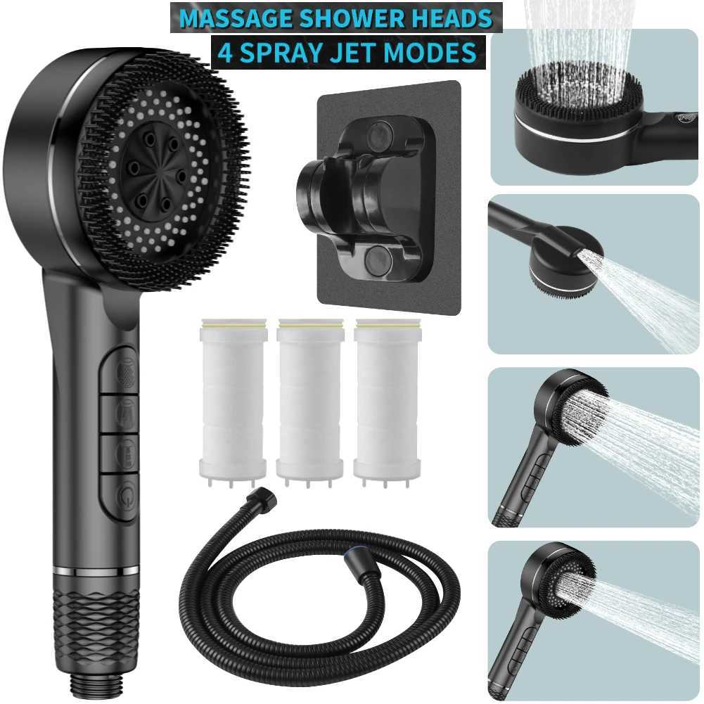 New 4 Modes Shower High Pressure Massage Shower OneKey Stop Water With Hose and Filter Element Bathro Accessories Y251103