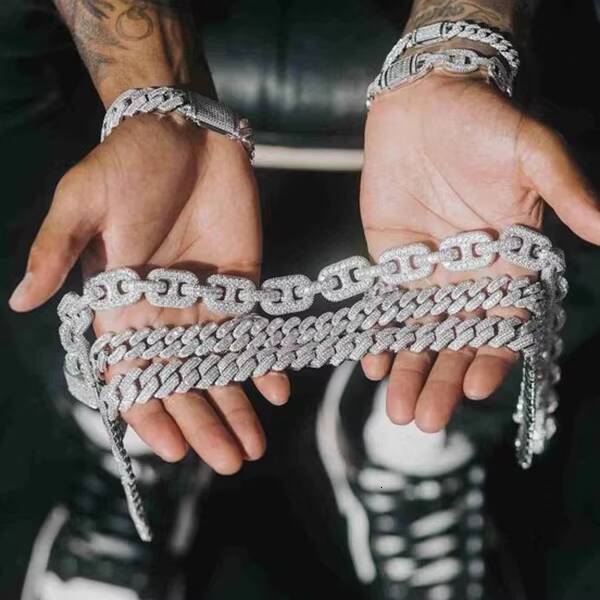 Fine Jewelry Hot Sale 12mm 2rows Vvs Moissnaite Iced Out Hip Hop Jewelry Moissanite Cuban Chain