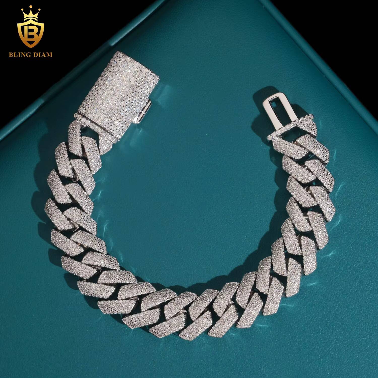 Hot Sale Fashion 15mm Moissanite Cuban Chain Bracelet Men Pass Diamond Tester VVS Moissanite HipHop Cuban Chain 925 Silver GRA