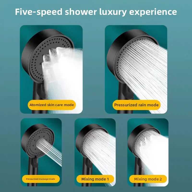 Black 5 Modes Shower Adjustable High Pressure Water Saving Shower Water Massage Shower Bathro Accessories Y251103qw