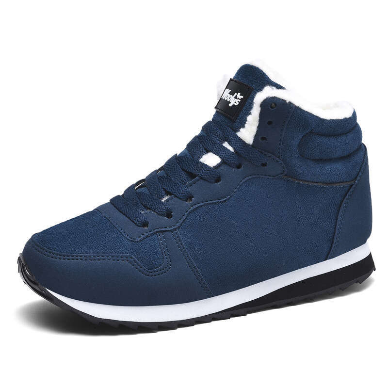 Large size youth outdoor plush warm casual shoes, winter fashion high top lace up sports cotton shoes