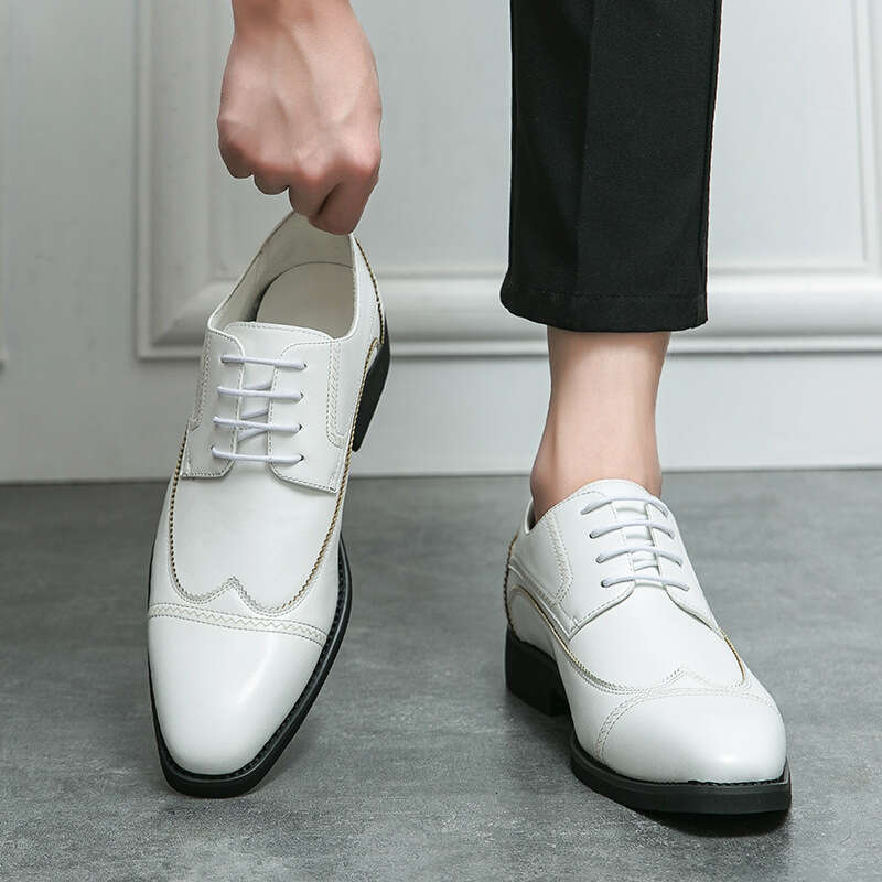 Men's in plus size, new casual fashionable business dress shoes, trendy Blok pointed leather shoes