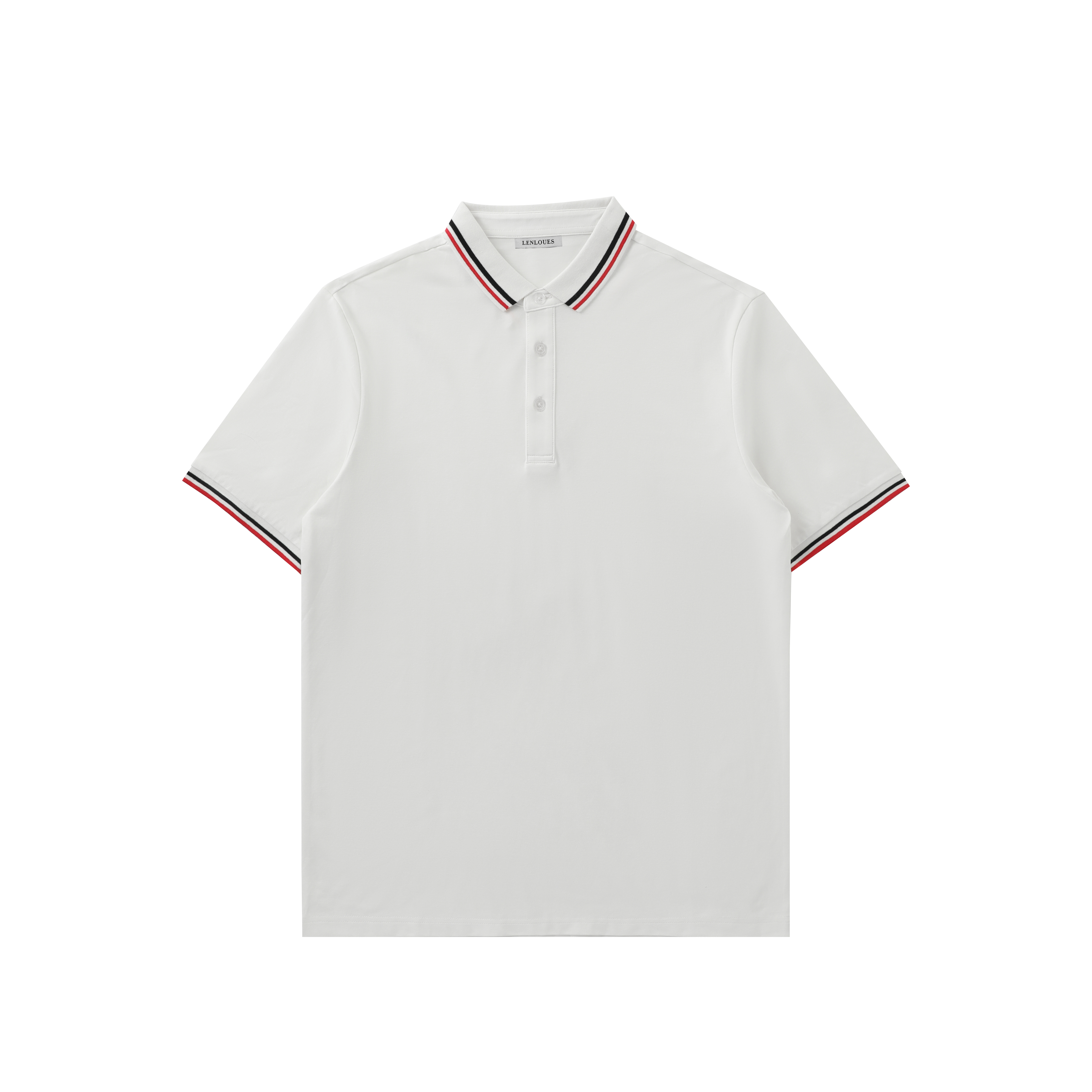 LENLOUES Men's Polo Shirt | White Short Sleeve Polo with Striped Collar & Cuffs, Casual Business Golf Top for woman LNS-1020