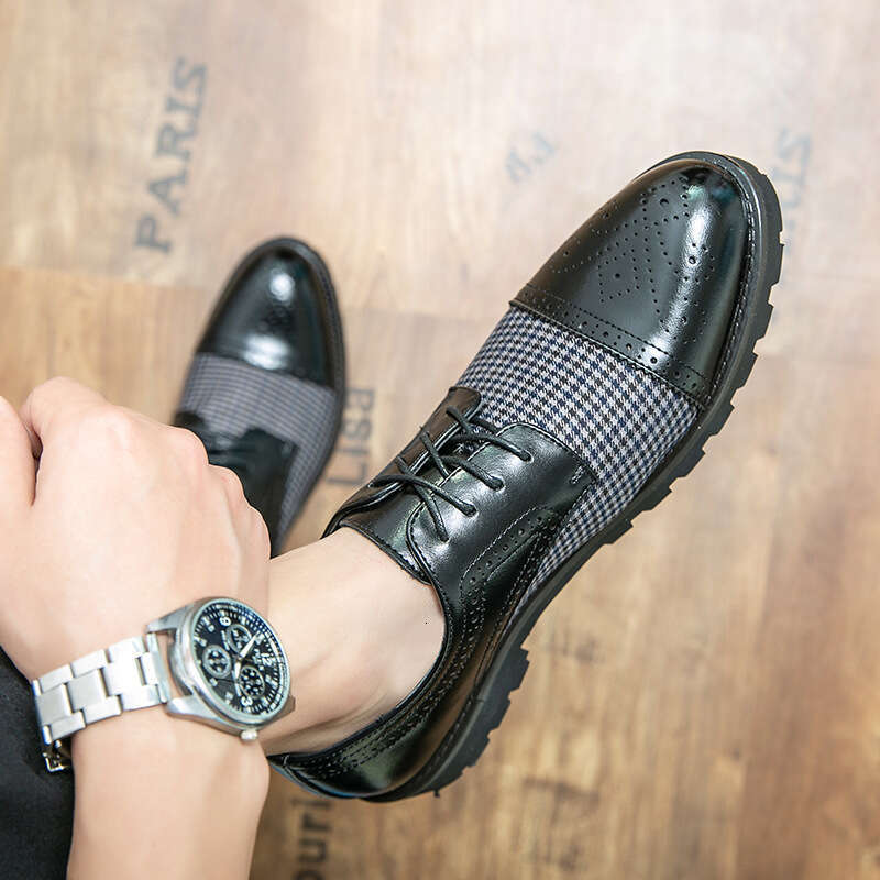 New Spring Fashion Trend Outdoor Large Block Carved Cloth Face Splicing Men's Leather Shoes