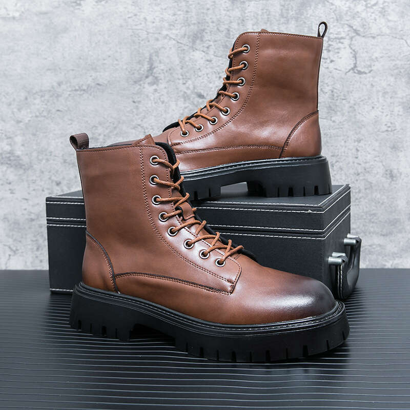 2024 men's shoes in plus size, new leather boots, fashionable outdoor casual shoes, trendy British style high top horse