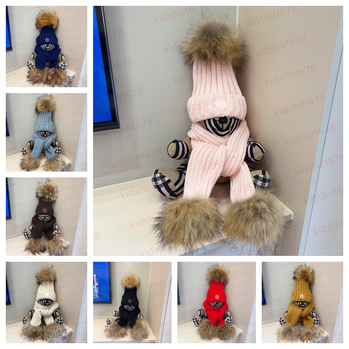 M kids designer kid Cap Woolen ball knitting children boy girl Winter Embroidered badgecap without a brim knitted scarf Solid Color knit hat DHgate