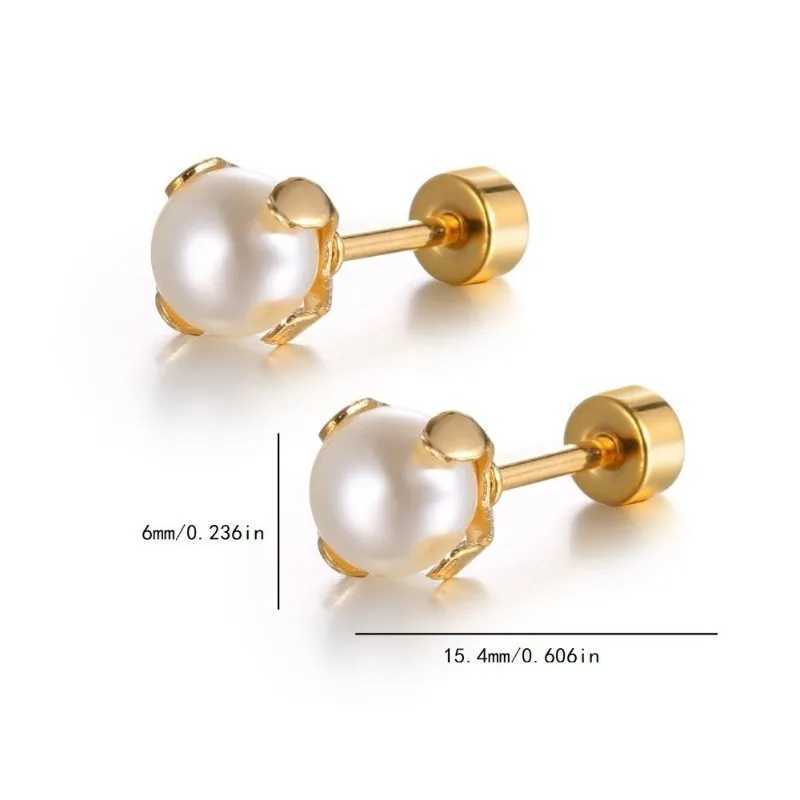 1Pair 16G 316L Stainless Steel Pearl Stud Earrings Screw Back Cartilage Tragus Conch Helix Piercing Jewelry for Women Men C251103