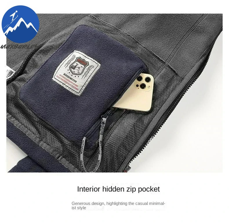 Winter Warm Fleece Jacket Men Climbing Double Thickened Pocket Jacket Outdoor High Collar Windproof Ski Sweatshirt Coat Man Snow 251028CJ