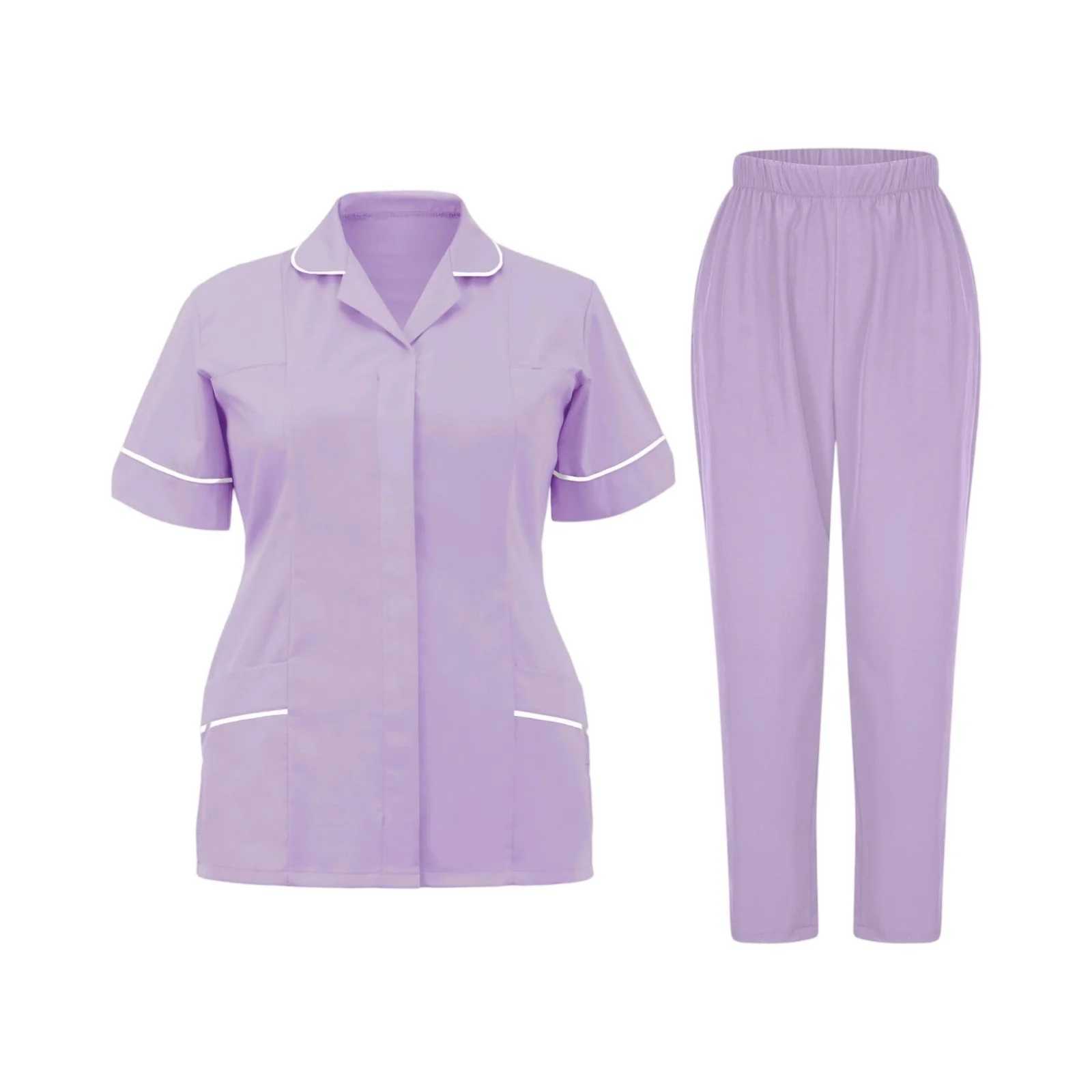 WomenS Nurse Uniform QuickDrying Fabric Solid Color VNeck Pocket ShortSleeved Trousers Suit Nursing Nurse Uniform Suit J251103