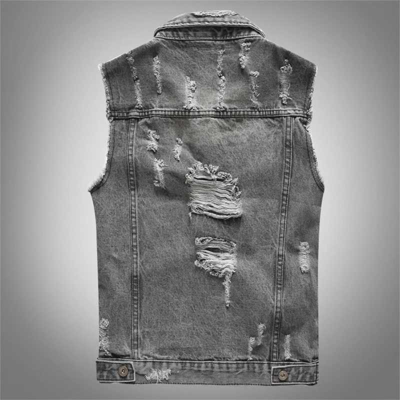 DIMUSI Spring Vintage Design Mens Denim Vest Male Retro Sleeveless Jackets Men Ripped Hole Button Jean Waistcoats Clothing 5XL X250403