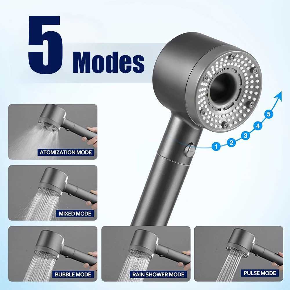 5 Modes Double Filtration Shower Highpressure Large Flow Handheld Shower Wearresistant Portable Bathro Nozzle Y251103