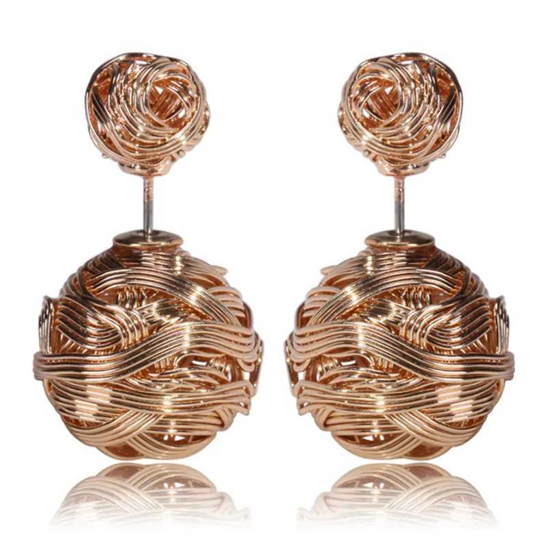 Fashionable double-sided large metal hollow stud earrings 2023 new design party Korean popular cheap women wholesale gifts Y250401