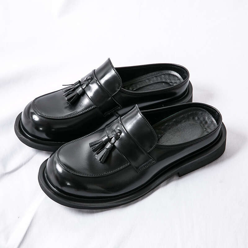 Large Summer New Casual Fashionable Men's Half Dragged Shoes Trendy Set Foot Cap Leather Trailer