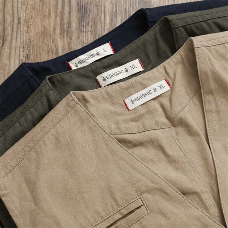 Sw191021 Men Cargo Canvas Waistcoat Cotton Pocket Khaki Vintage Hunting Outdoor Camping Simple Fashion Sport Solid Color Vest X250403