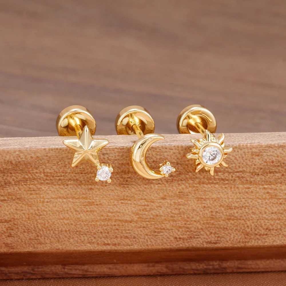 3PCS New Arrival Zircon Star Moon Sun Piercing Earrings Set for Women Simple Stainless Steel Ear Stud Earring Daily Wear Jewelry C251103