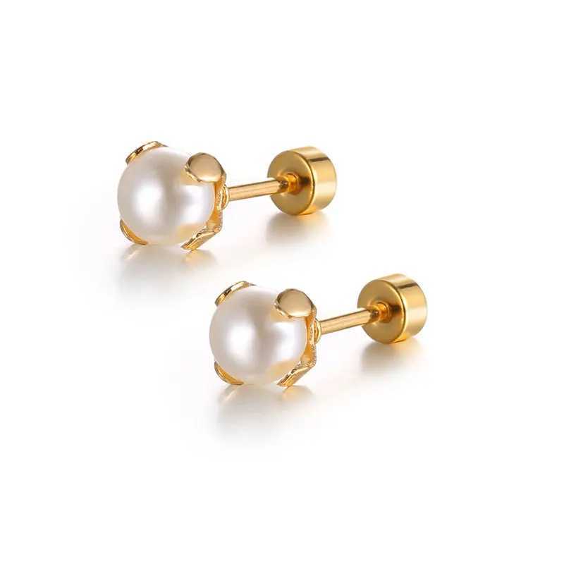 1Pair 16G 316L Stainless Steel Pearl Stud Earrings Screw Back Cartilage Tragus Conch Helix Piercing Jewelry for Women Men C251103